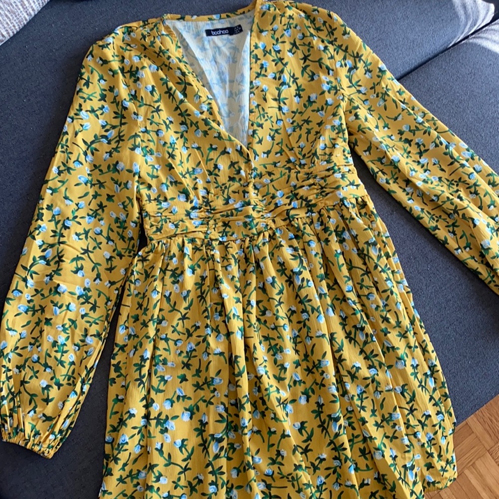Ruched Waist Floral Tea Dress